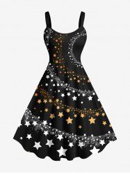 Plus Size Two Tone Stars Galaxy Print Hawaii A Line Tank Dress -  