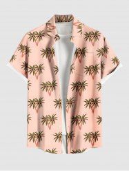 Plus Size Cartoon Coconut Tree Print Hawaii Button Pocket Shirt For Men -  