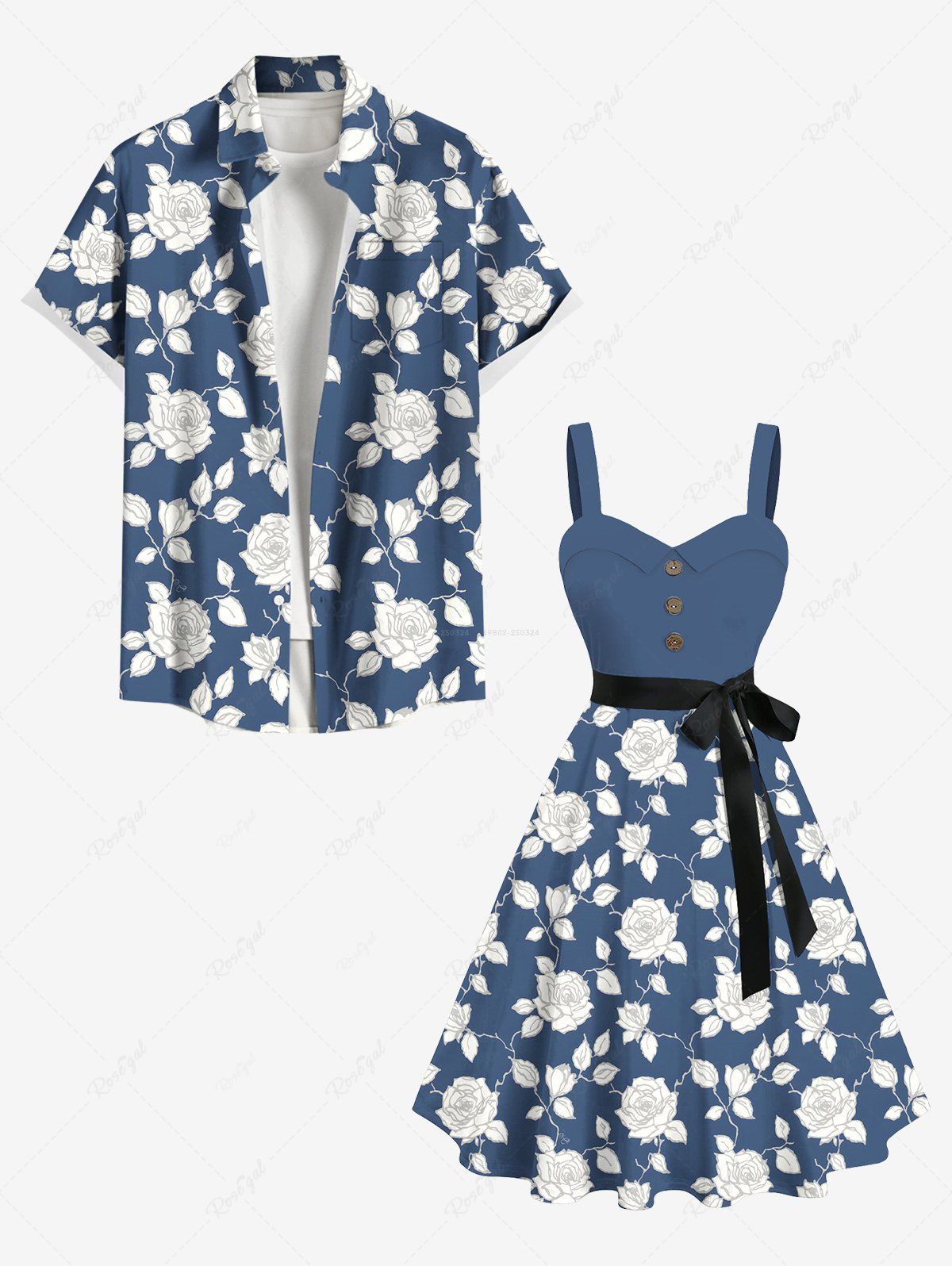 Fashion Flower Leaf Branch Two Tone Print Plus Size Matching Hawaii Beach Outfit For Couples  