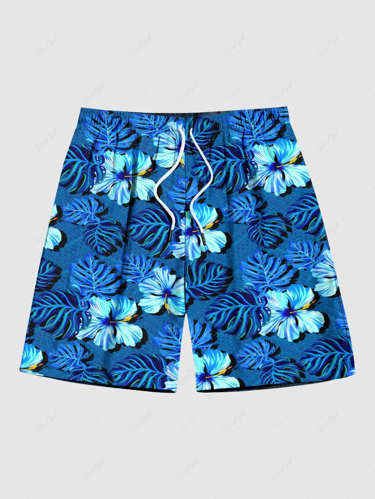 Buy Plus Size Tropical Leaf Hibiscus Flower Print Hawaii Beach Shorts For Men  