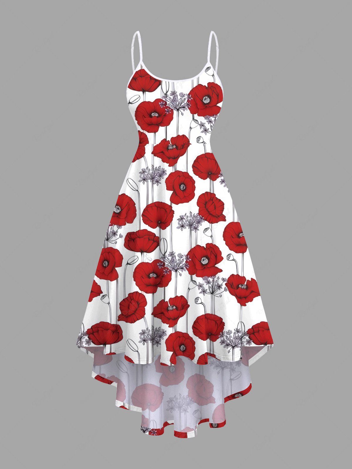 Online Plus Size Floral Branch Print Hawaii High Low Asymmetric Cami Dress  