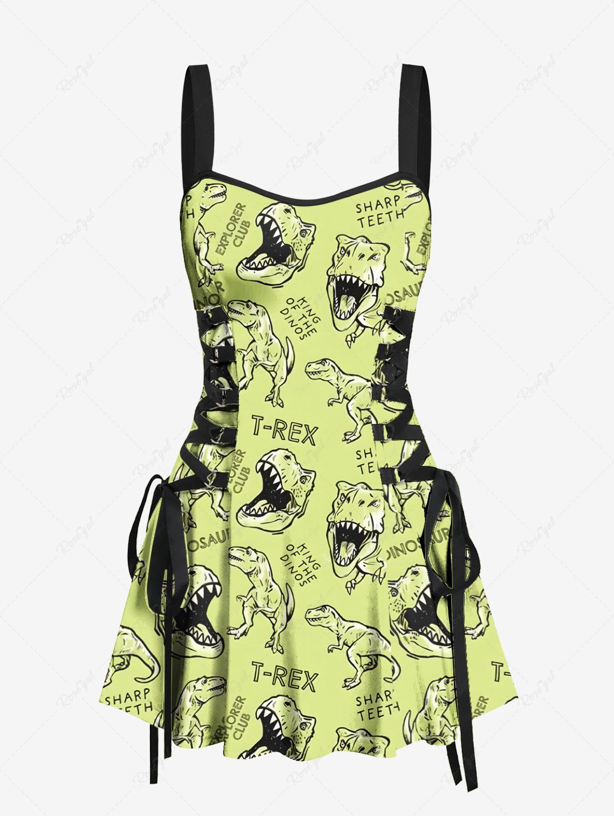 Fashion Dinosaur Letters Print Hawaii Lace Up A Line Tank Dress  