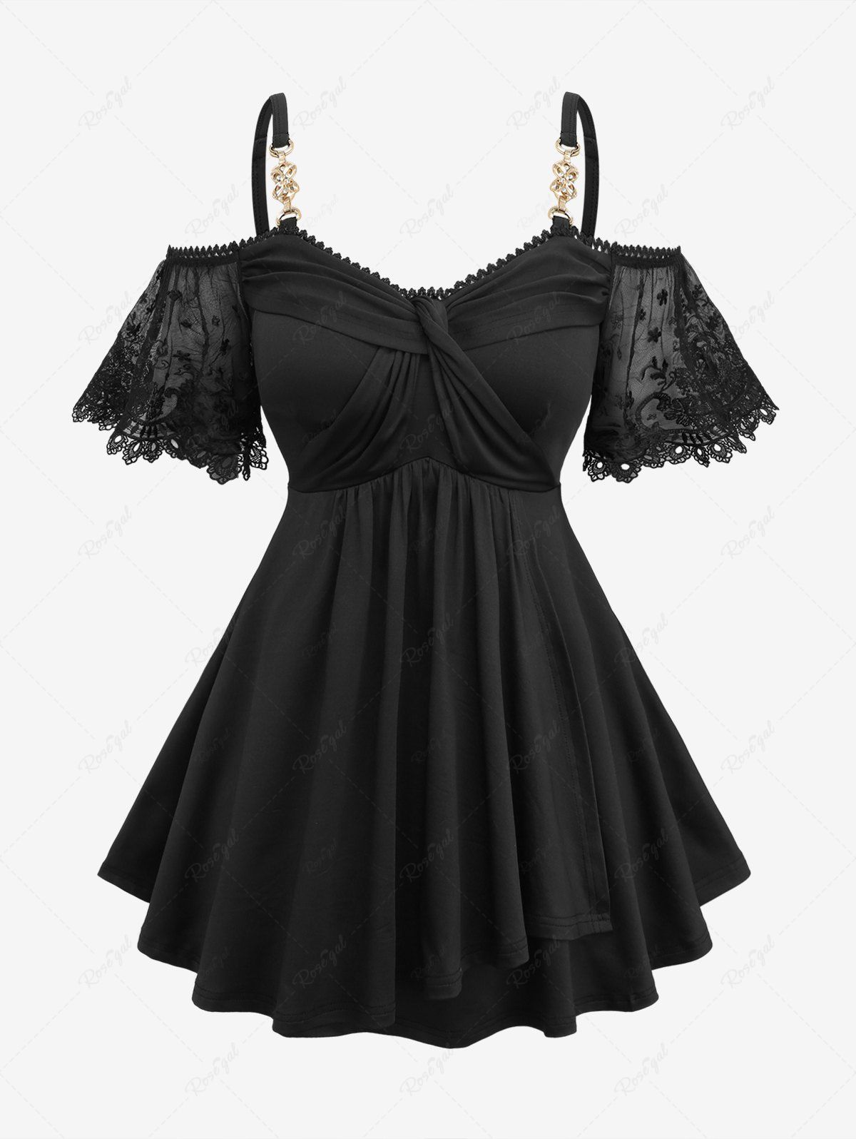 Buy Plus Size Floral Lace Jacquard Embroidery Sleeve Cold Shoulder Crossover Top  