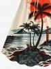 Hawaii Grande Taille Imprimé Soleil D'arbre Derrière la Plage Noir - Beige 