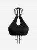 Maillot de Bain Tankini Evidé sans Dos en Couleur Unie à Col Halter - Noir 3XL