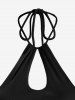 Maillot de Bain Tankini Evidé sans Dos en Couleur Unie à Col Halter - Noir 3XL