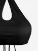 Maillot de Bain Tankini Evidé sans Dos en Couleur Unie à Col Halter - Noir 3XL