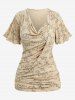 Mathematical Formula Print Asymmetrical T-shirt and Buttons Wide Leg Pants Plus Size Outfit -  