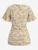 Mathematical Formula Print Asymmetrical T-shirt and Buttons Wide Leg Pants Plus Size Outfit -  