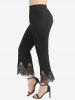 Rose Print Surplice Tank Top and Scalloped Tassel Lace Trim Flare Pants Plus Size Outfit -  