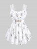 Rose Print Surplice Tank Top and Scalloped Tassel Lace Trim Flare Pants Plus Size Outfit -  