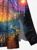 Oil Painting Galaxy Moon Trees Bridge Print Plus Size Matching Hawaii Beach Outfit For Couples -  