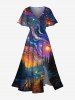 Oil Painting Galaxy Moon Trees Bridge Print Plus Size Matching Hawaii Beach Outfit For Couples -  