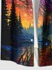 Oil Painting Galaxy Moon Trees Bridge Print Plus Size Matching Hawaii Beach Outfit For Couples -  