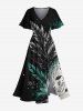 Ombre Colorblock Leaf Ink Splatter Print Plus Size Matching Hawaii Beach Outfit For Couples -  