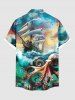 Octopus Sea Waves Sailboat Ombre Sky Print Plus Size Matching Hawaii Beach Cruise Shirts Dress Outfit For Couples -  