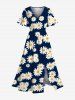Tenue de Plage Grande Taille Imprimé à Fleurs Assorti pour la Plage - Bleu profond 