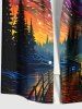 Plus Size Oil Painting Galaxy Moon Trees Bridge Print Buttons Pocket Hawaii Shirt For Men -  