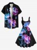 Robe Fleurs et Etoiles Brillantes 3D Imprimées de Grande Taille - Noir S