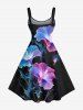 Robe Fleurs et Etoiles Brillantes 3D Imprimées de Grande Taille - Noir S