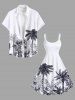 Robe Débardeur Hawaïen Feuille Arbre Noix de Coco Imprimé de Grande Taille - Blanc XXS