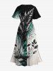 Robe Mi-Longue Hawaïen Fendue Feuille Eclaboussée Imprimée en Blocs de Couleurs de Grande Taille - Noir 5X