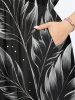 Robe Mi-Longue Hawaïen Fendue Feuille Eclaboussée Imprimée en Blocs de Couleurs de Grande Taille - Noir 5X