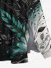 Robe Mi-Longue Hawaïen Fendue Feuille Eclaboussée Imprimée en Blocs de Couleurs de Grande Taille - Noir 5X