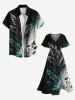 Robe Mi-Longue Hawaïen Fendue Feuille Eclaboussée Imprimée en Blocs de Couleurs de Grande Taille - Noir 5X