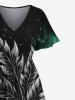 Robe Mi-Longue Hawaïen Fendue Feuille Eclaboussée Imprimée en Blocs de Couleurs de Grande Taille - Noir 5X