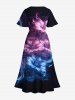 Robe D'Été Mi-Longue Fendue 3D Fleurs Mystérieuse Grande Taille à Paillettes - Noir 1X