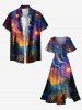 Robe Hawaïen Mi-Longue Fendue Arbre Lune et Peinture à L'Huile Imprimés de Grande Taille - Multi-A S