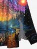 Plus Size Oil Painting Galaxy Moon Trees Bridge Print Split Hawaii Midi Dress -  