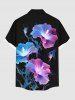 Chemise 3D Etoile Fleur Brillante Imprimée avec Poche de Grande Taille avec Boutons - Noir 4XL