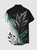 Plus Size Ombre Colorblock Leaf Ink Splatter Print Buttons Pocket Hawaii Shirt For Men -  