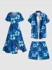 Plus Size Tropical Leaf Hibiscus Flower Print Hawaii Beach Shorts For Men -  