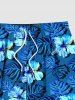 Plus Size Tropical Leaf Hibiscus Flower Print Hawaii Beach Shorts For Men -  