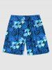 Plus Size Tropical Leaf Hibiscus Flower Print Hawaii Beach Shorts For Men -  