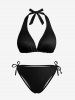 Fashion Plunging Solid Halter Backless Bikini Top -  