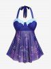 Plus Size Mesh Panel Marine Life Printed Padded Halter Tankini Swimsuit -  