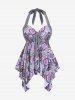 Plus Size Geo Bowknot Cutout Halter Backless Handkerchief Tankini Swimsuit -  