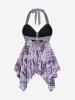 Plus Size Geo Bowknot Cutout Halter Backless Handkerchief Tankini Swimsuit -  
