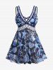 Maillot de Bain Tankini Tendance avec Croisés dans le Dos et à Imprimé Coquillages et Etoiles de Mer (Réglable) - Bleu profond L | US 12