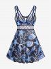 Maillot de Bain Tankini Tendance avec Croisés dans le Dos et à Imprimé Coquillages et Etoiles de Mer (Réglable) - Bleu profond L | US 12