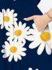 Plus Size Daisy Flower Print Hawaii Split Pocket A Line Midi Dress -  