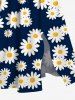 Plus Size Daisy Flower Print Hawaii Split Pocket A Line Midi Dress -  