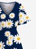 Plus Size Daisy Flower Print Hawaii Split Pocket A Line Midi Dress -  