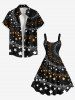 Plus Size Two Tone Stars Galaxy Print Hawaii A Line Tank Dress -  