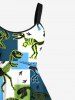 Plus Size Dinosaur Skeleton Colorblock Print Hawaii A Line Tank Dress -  