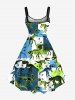 Plus Size Dinosaur Skeleton Colorblock Print Hawaii A Line Tank Dress -  